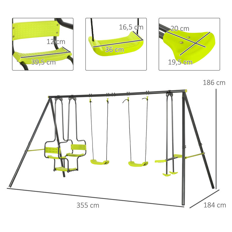 Outsunny Juego de Columpio Infantil verde para Exterior con 2 Columpios y balancín  para Niños thumbnail