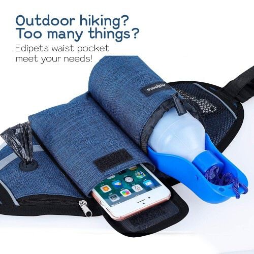 Edipets correa canicross manos libres con bolsillos de almacenamiento azul para perros, , large Imagen numero 2