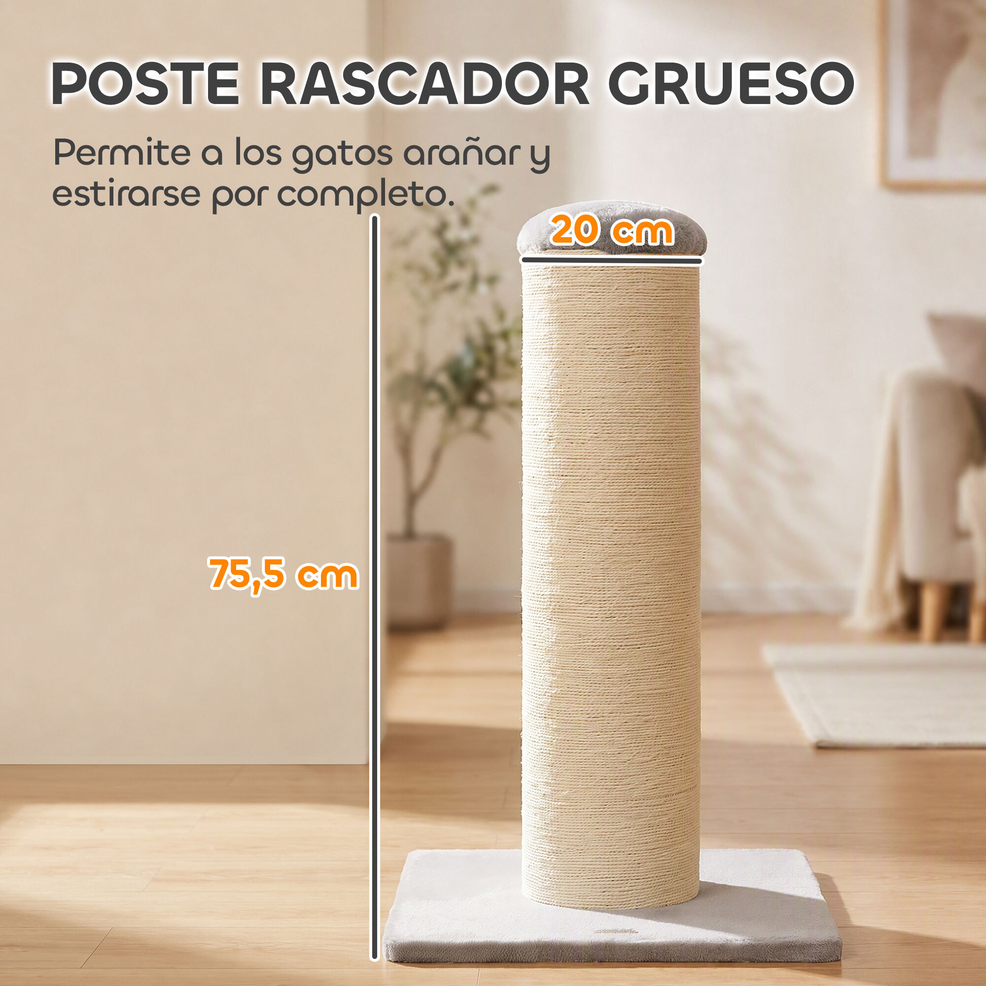 PawHut Poste Rascador Gato Gris claro, , large Imagen numero 4