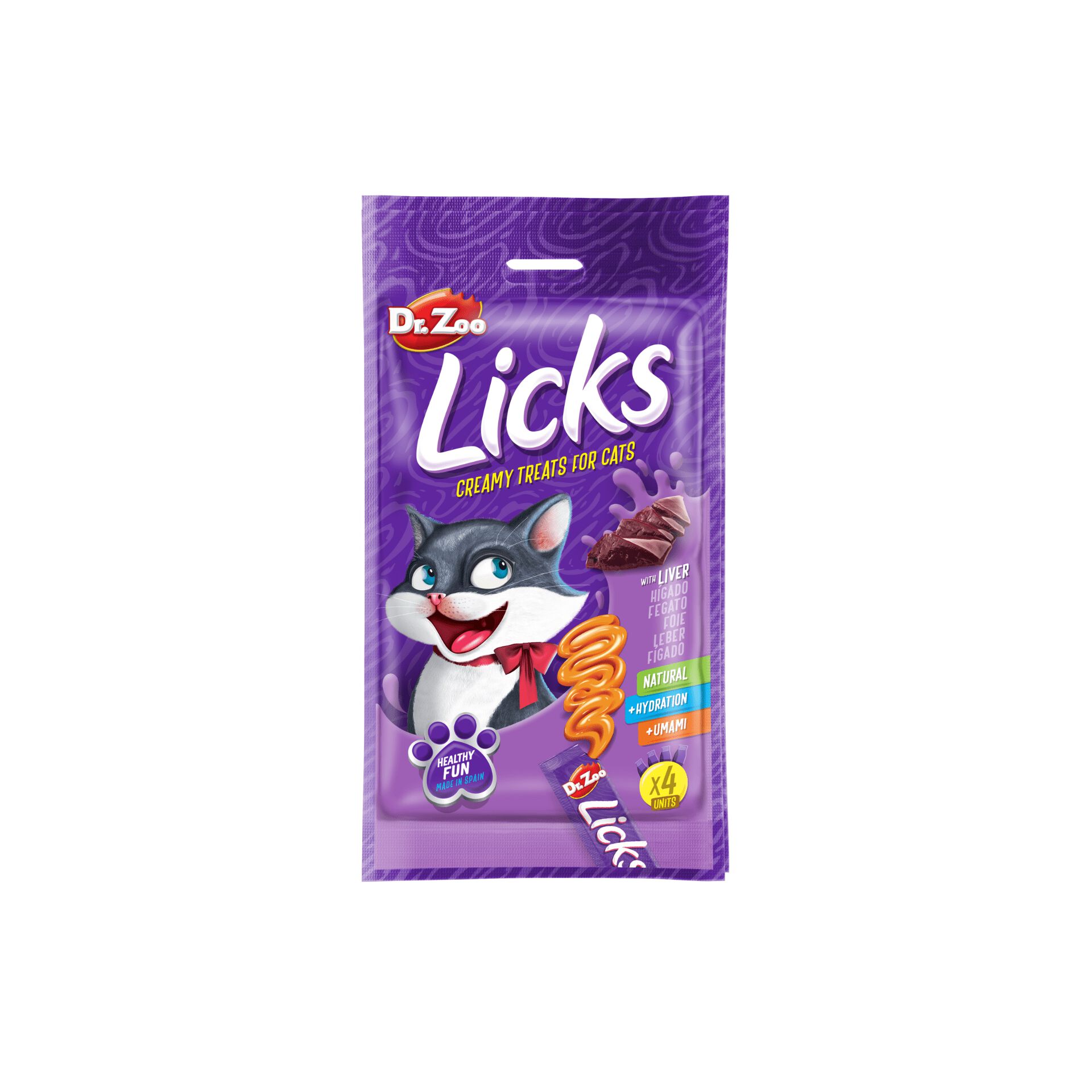 48 sobres x 15 g Dr. Zoo Licks Snack L&iacute;quido De H&iacute;gado Para Gatos, , large Imagen numero 1