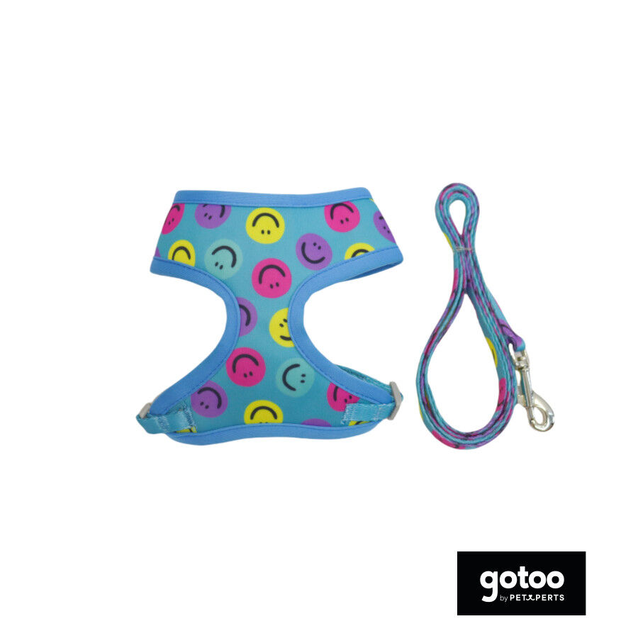 Gotoo Correa y arnés estampado smile azul para gatos thumbnail
