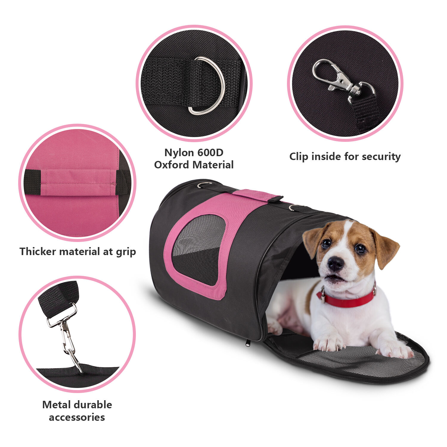 Nobleza - Bolso transport&iacute;n de tela oxford para perros, gatos o animales peque&ntilde;os. Peque&ntilde;o, Color Rosa Largo 34 cm, , large Imagen numero 3