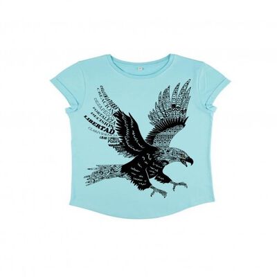 Animal totem camiseta manga corta de algodón orgánico águila turquesa para mujer