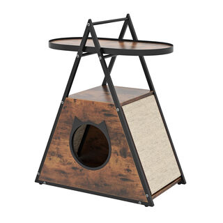 COSTWAY Mesa de Noche Casa para Gatos con Estante de 2 Niveles