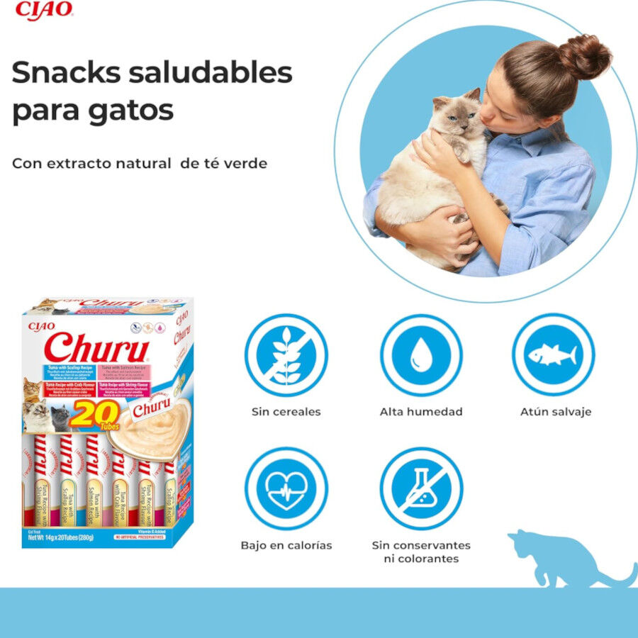 20 sobres x 14 g Churu Variedades de At&uacute;n con Marisco Snack L&iacute;quido para gatos, , large Imagen numero 2
