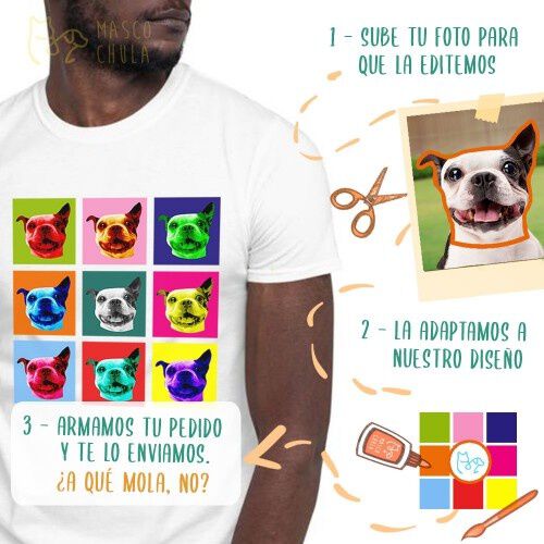 Mascochula camiseta hombre warhol personalizada con tu mascota negro thumbnail