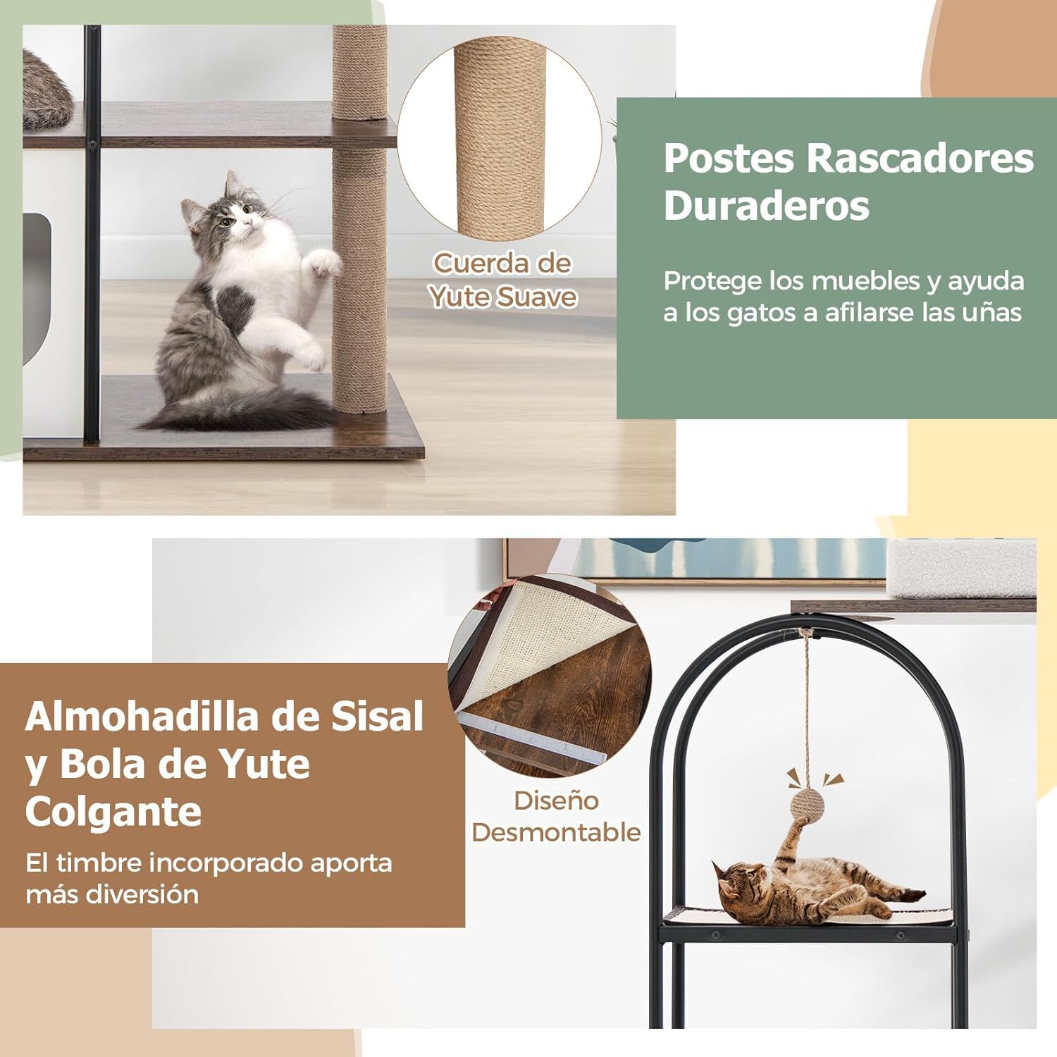 COSTWAY Torre rascador con Marco de Metal para Gatos thumbnail