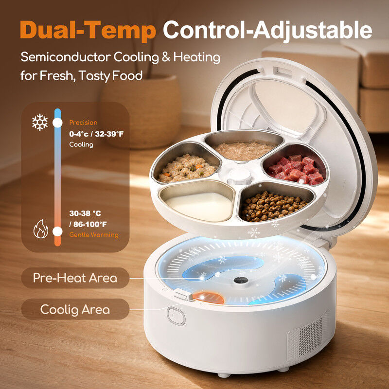 Nobleza Comedero Autom&aacute;tico para Gatos y Perros con C&aacute;mara HD (5 Cuencos) - Dispensador de Comida H&uacute;meda y Seca con Refrigeraci&oacute;n de 3 D&iacute;as, Control por App, Bol de Acero Inoxidable Lavable y Sensor Anti-Atascamiento, , large Imagen numero 2
