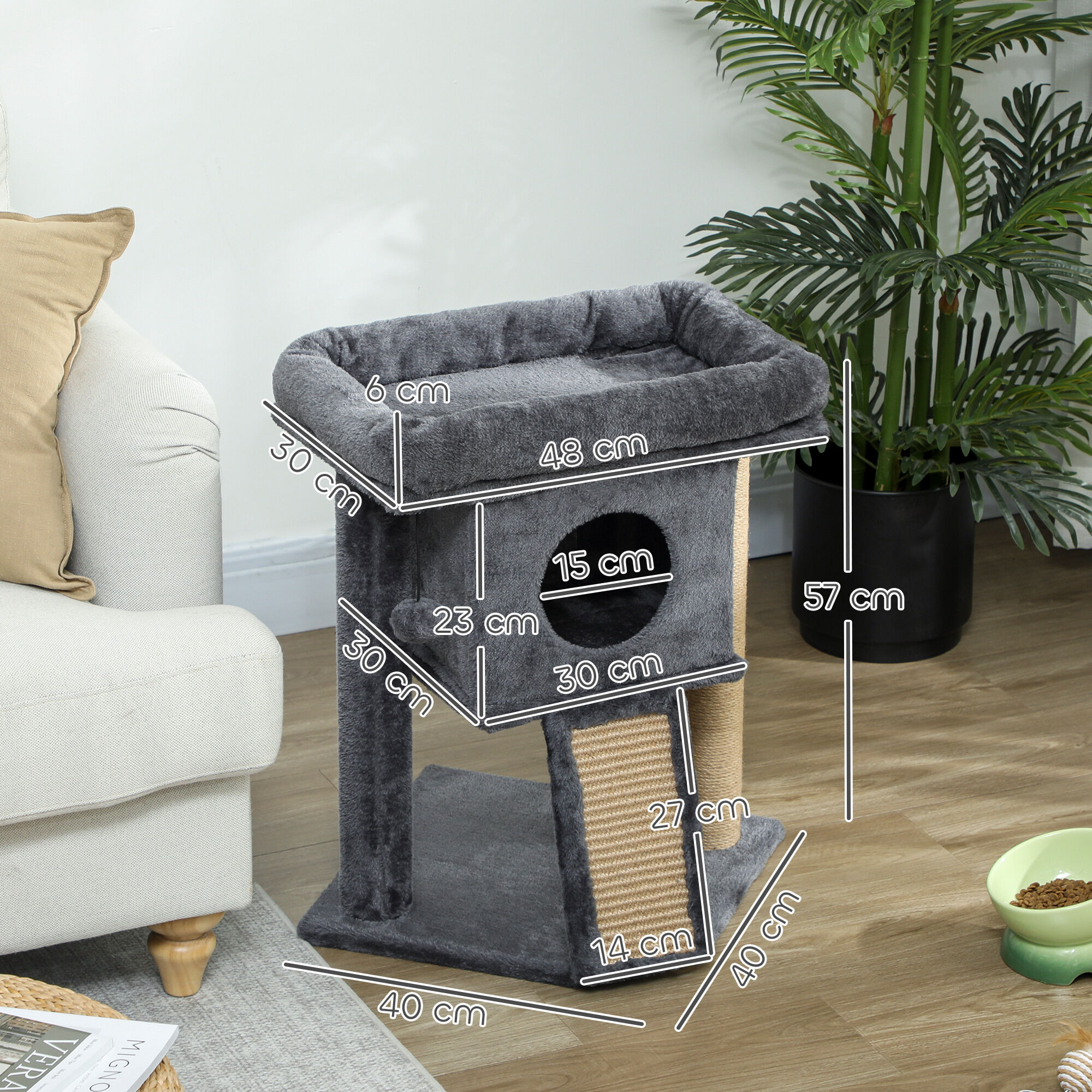 PawHut &Aacute;rbol para Gatos Gris Oscuro, , large Imagen numero 3