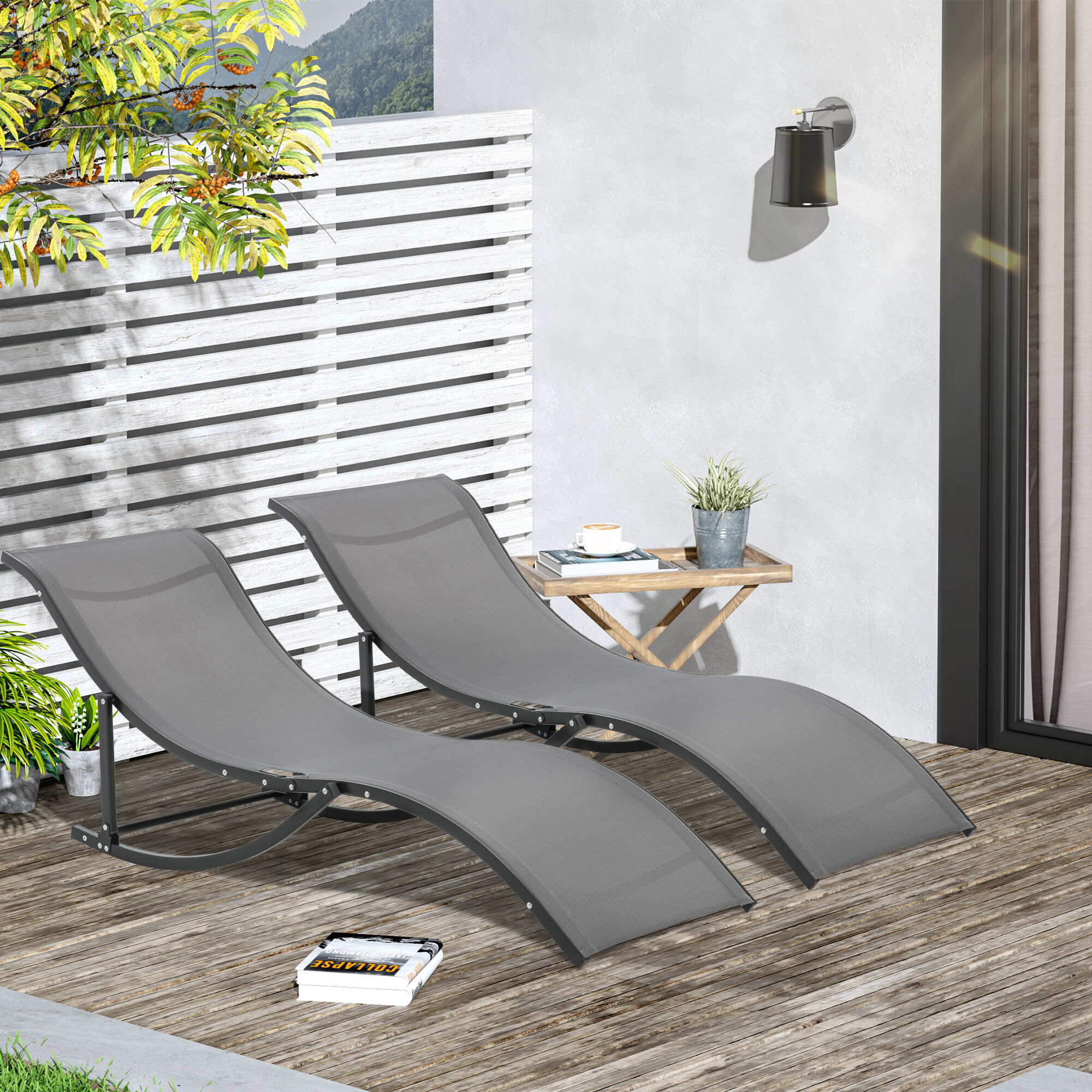 Outsunny Juego de 2 Tumbonas Plegables Tumbonas de Jard&iacute;n con Marco de Aluminio en Forma de S Carga de 120 kg para Piscina Patio Terraza 165x61x63 cm Gris Oscuro, , large Imagen numero 2