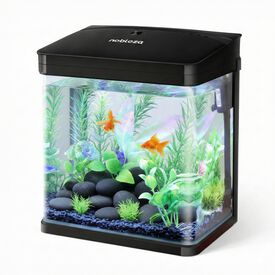Nobleza Kit de Acuario 7L de Cristal con Iluminaci&oacute;n LED y Sistema de Filtraci&oacute;n - Nano Pecera de Dise&ntilde;o Curvo y Silencioso - Negro