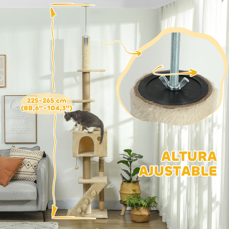 PawHut Árbol Rascador con Altura Ajustable Beige para gatos thumbnail