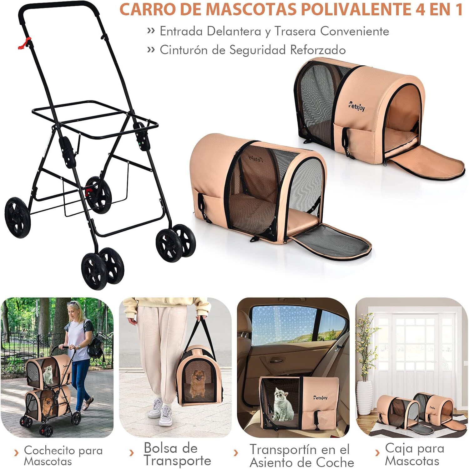 Costway Cochecito Doble Multifuncional Beige para perros y gatos thumbnail