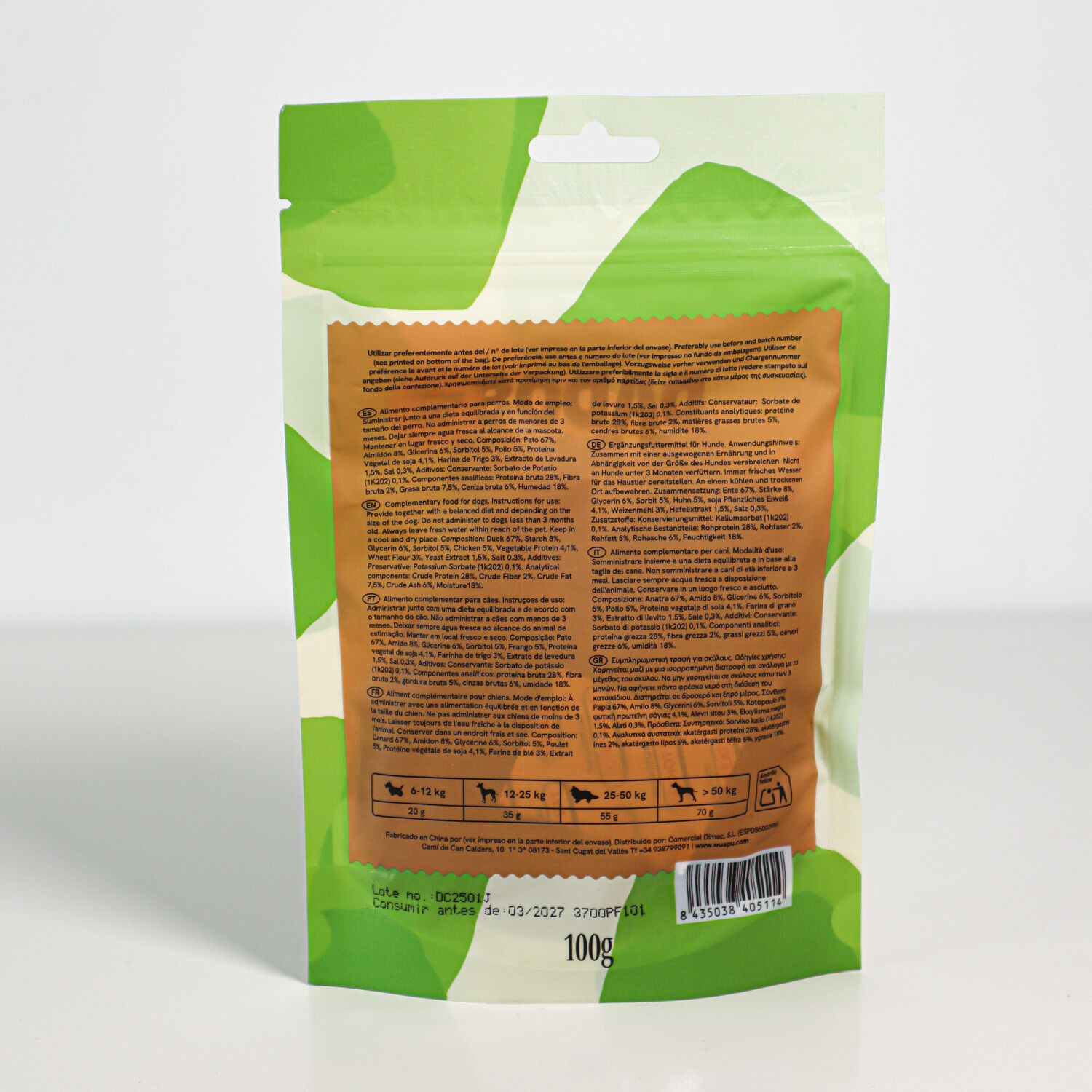 SNACK NATURAL PARA PERRO 67% CARNE DE PATO EN DADOS 12 paq x(100gr) WUAPU, , large Imagen numero 4