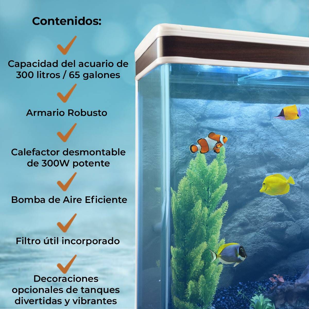 MonsterShop Acuario con Mueble Blanco, Accesorios y Grava Azul para peces thumbnail