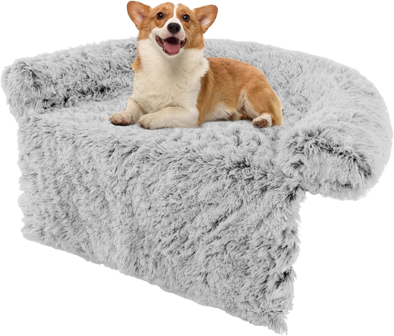 COSTWAY Funda de Peluche para Perros, Cama Antideslizante con Funda Extra&iacute;ble Lavable/Cuello Acolchado Suave, Tapete de Felpa para Perros (112 x 101 x 18 cm, Blanco Gris&aacute;ceo), , large Imagen numero 7