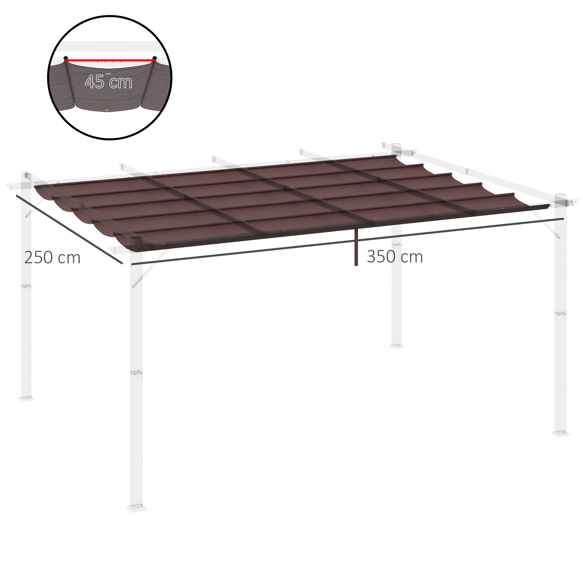 Outsunny Techo de P&eacute;rgola 3,5x2,5 m Techo de Repuesto Retr&aacute;ctil para Sombrilla Toldo de Tela para Cenador Jard&iacute;n con 10 Orificios de Drenaje Caf&eacute;, , large Imagen numero 3