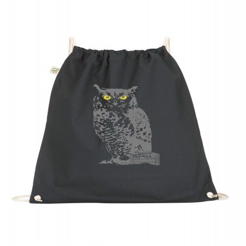 Animal totem mochila algodón orgánico búho negra unisex