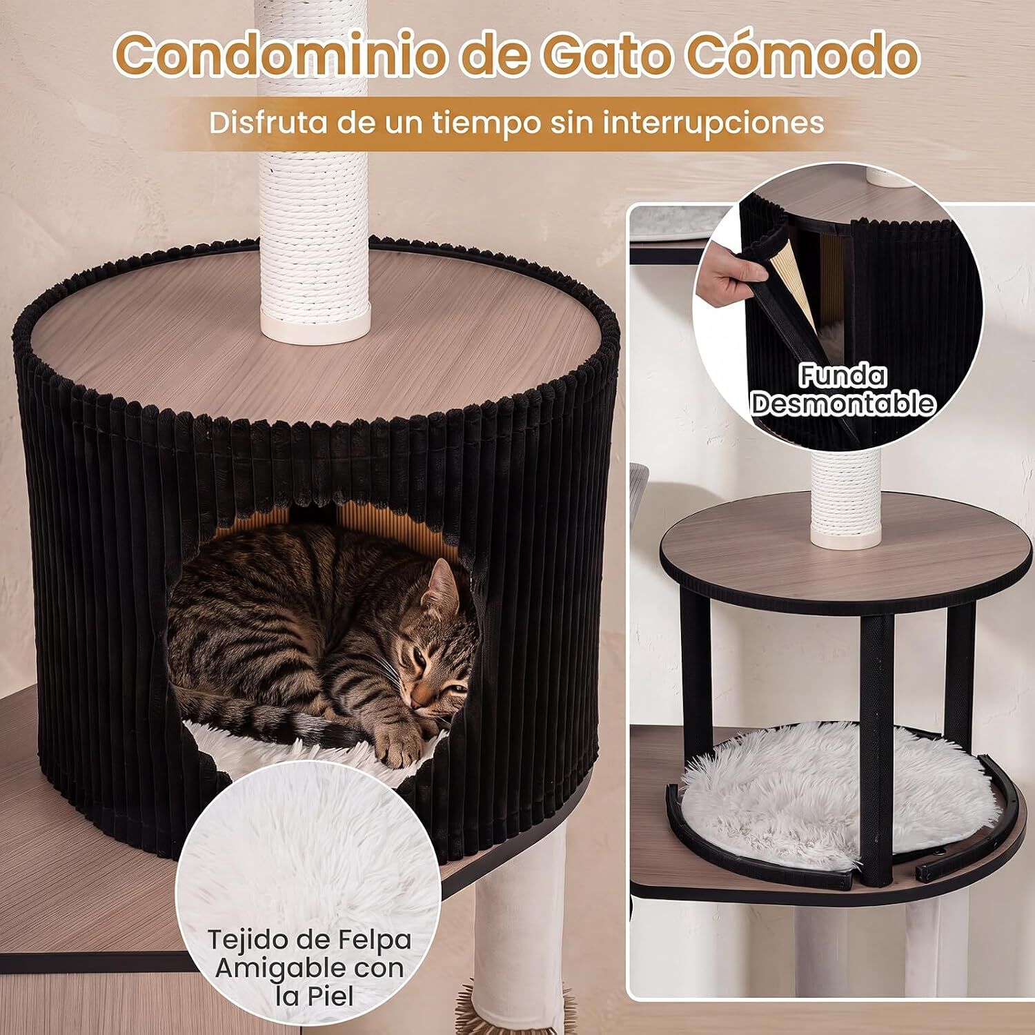 COSTWAY 155 cm &Aacute;rbol Rascador para Gatos con Postes Rascadores y Rampa | Torre de Juegos Multinivel con Casita, Percha Mullida, Plataformas y Juguete Colgante, Centro de Actividades para Gatitos, , large Imagen numero 4