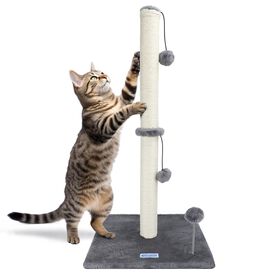 Nobleza - Rascador para Gatos, Altura 80 cm, Poste Rascador de Sisal para Gatos Medianos y Grandes, Cat Tree con Bola de Juguete Colgante y Pompón de Muelle, Gris