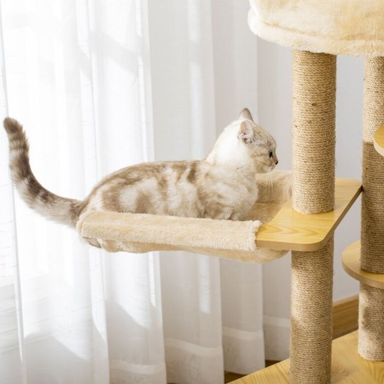 PawHut Árbol Rascador con cueva Triangular Beige para gatos thumbnail