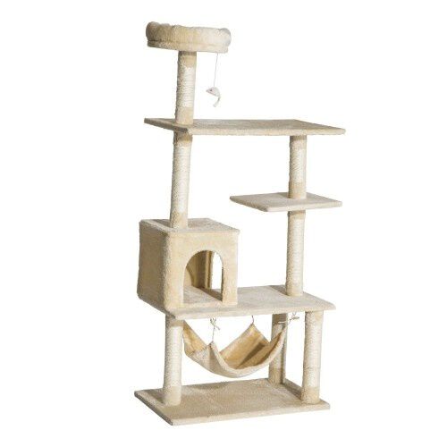 Pawhut &aacute;rbol rascador 5 plantas beige para gatos, , large Imagen numero 1
