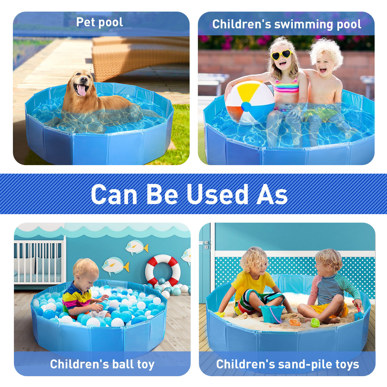 Nobleza Piscina Perros Ba&ntilde;era Plegable para Mascotas Piscina Resistente y Estable PVC Antideslizante Adecuado para Interior Exterior al Aire Azul 80 * 20cm, , large Imagen numero 3