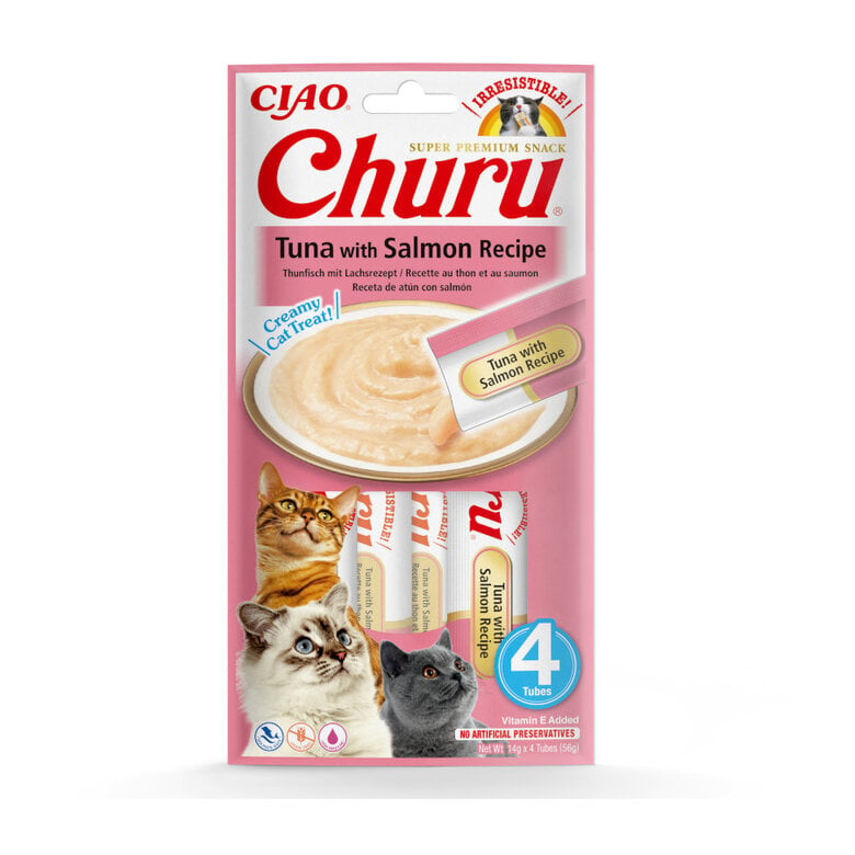 4 sobres x 14 g Churu Snack Cremoso de Atún con Salmón para gatos