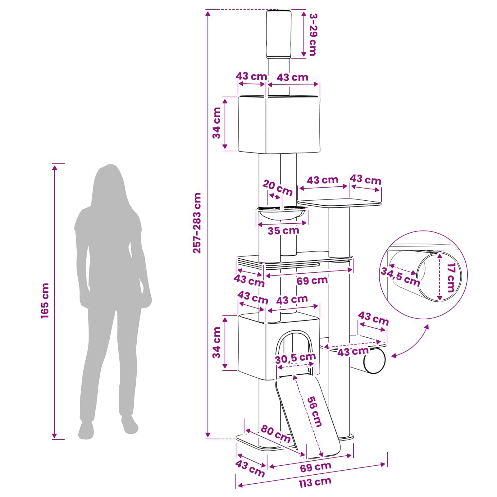 vidaXL &Aacute;rbol para gatos del suelo al techo con poste de sisal Torre para gatos, , large Imagen numero 4