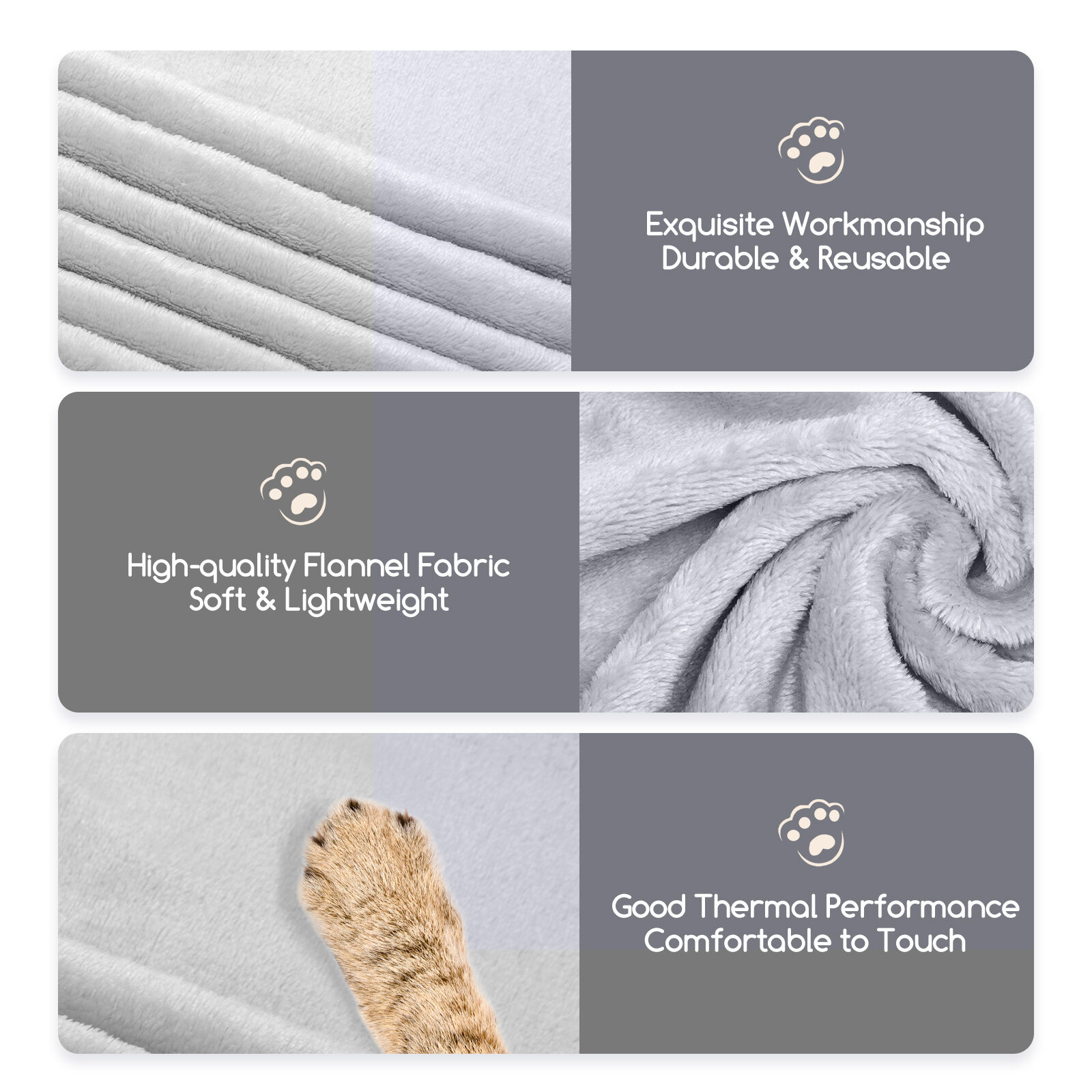 Nobleza Manta Suave de Felpa para Perros Gatos y Otras Mascotas Lavable Color Gris 160x100cm, , large Imagen numero 4