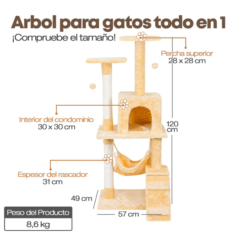 Edipets &aacute;rbol rascador 4 niveles con hamaca beige para gatos, , large Imagen numero 2