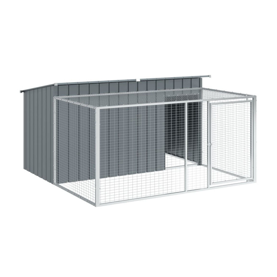 Vidaxl Caseta Con Corral Acero Galvanizado para perros, , large Imagen numero 1