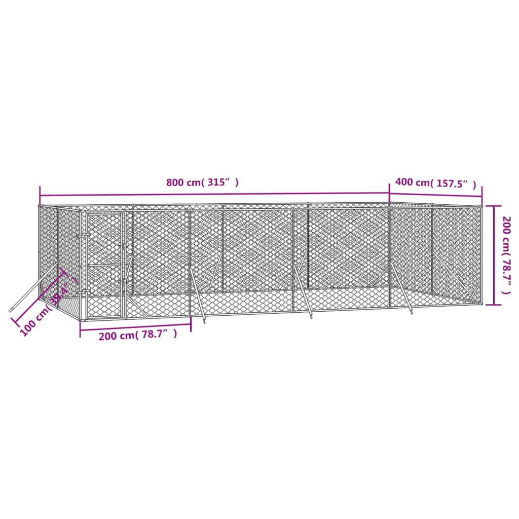 vidaXL Perrera de exterior acero galvanizado plateado 4x4x2 m, , large Imagen numero 19
