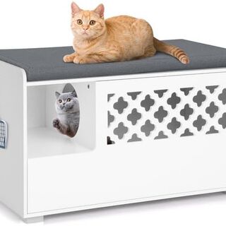 COSTWAY Banco con Arenero y Cojín Extraíble, Mueble Ocultador de Arenero para gatos