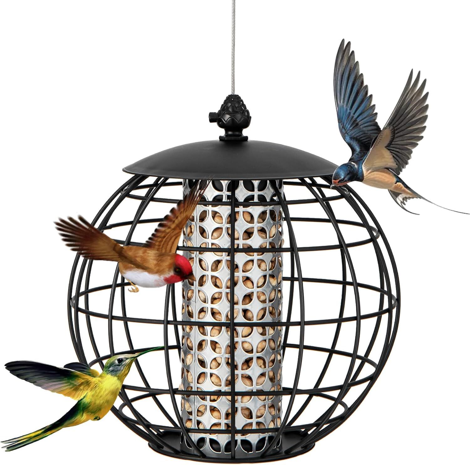 COSTWAY Comedero para P&aacute;jaros, Alimentador de P&aacute;jaros a Prueba de Ardillas para Colgar, Alimentador de Semillas Enjaulado, Marco de Metal Resistente a la Intemperie para Jard&iacute;n Exterior, , large Imagen numero 1