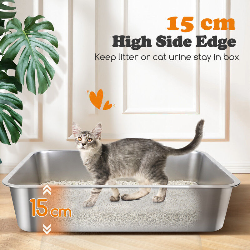 Nobleza Arenero de Acero Inoxidable para Gatos XXL &ndash; 70&times;50&times;15 cm, Borde Alto, Antideslizante &ndash; No Absorbe Olores &ndash; Ideal para Gatos Muy Grandes y M&uacute;ltiples Mascotas, , large Imagen numero 5