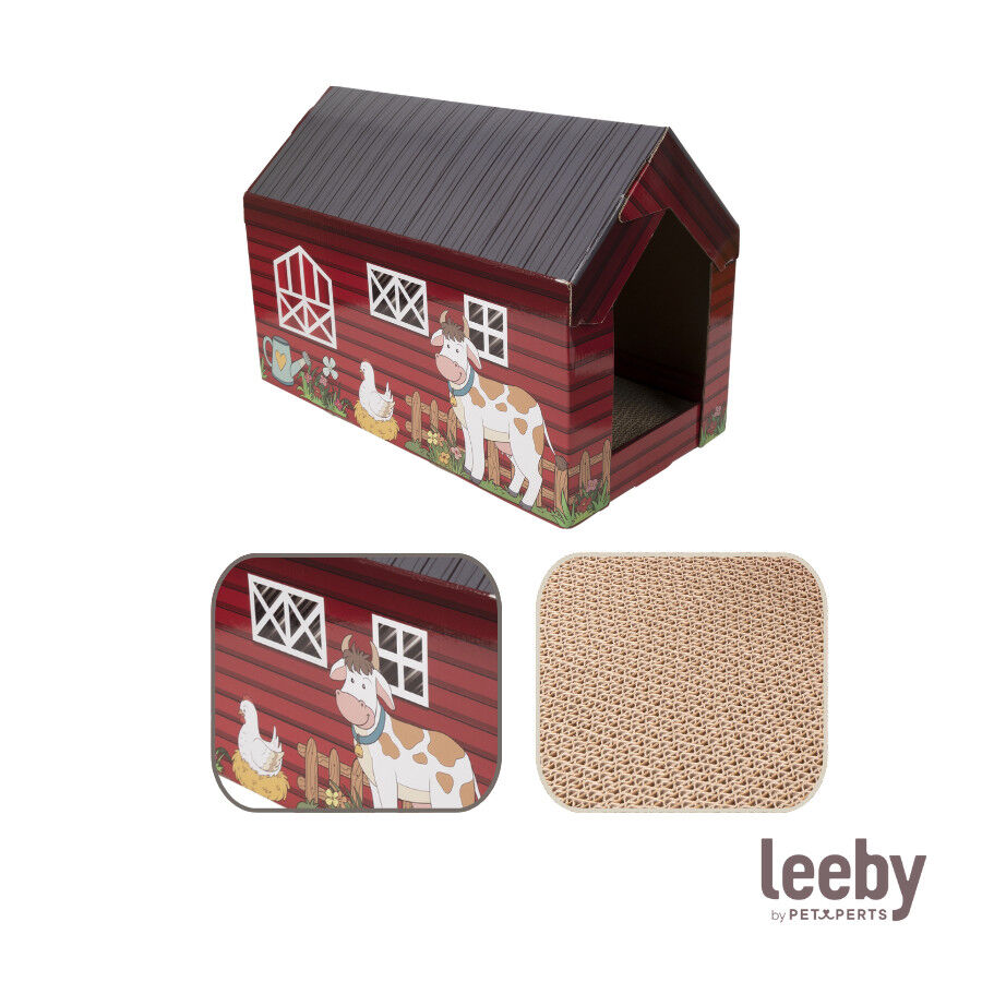 Leeby Hattie casita rascador de cartón con estampado de granja para gatos thumbnail