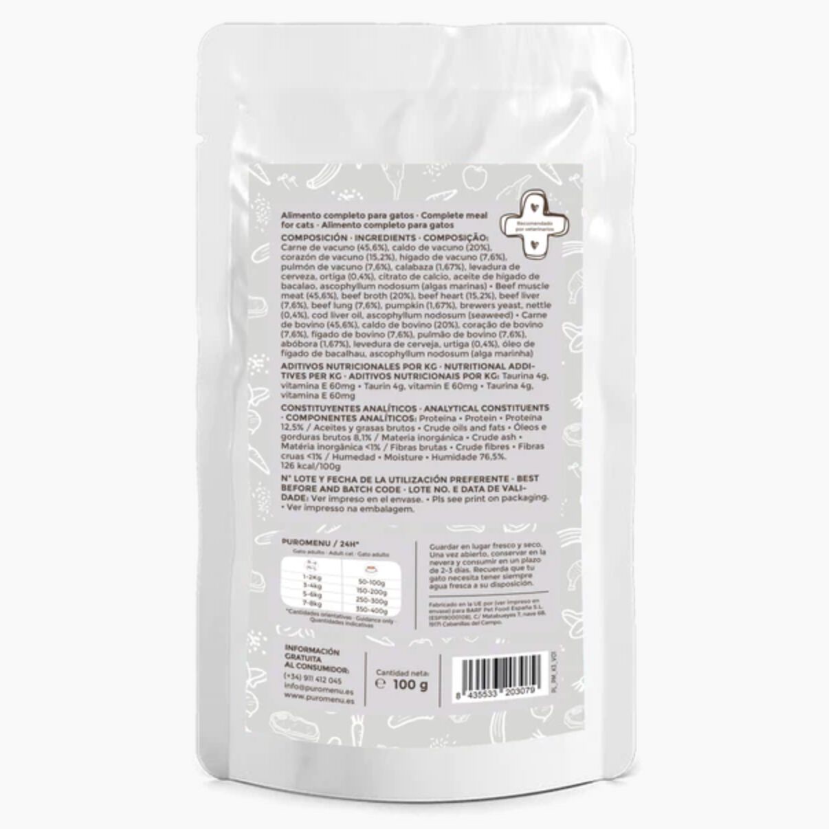 Comida h&uacute;meda para gatos de Vacuno BIO (100g) | con 96% de carne de Vacuno | Sin cereales | Sin patata | Sin aditivos | Monoproteico | 1 sobre de 100g, , large Imagen numero 2