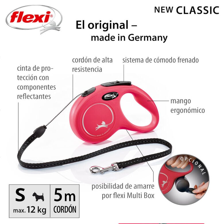 Flexi New Classic Correa de Cordón Extensible Roja para perros thumbnail