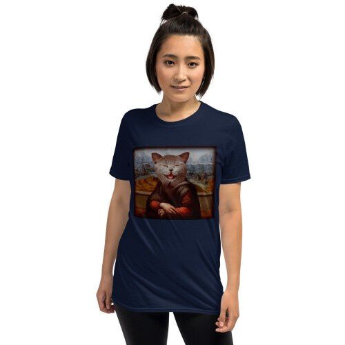 Mascochula camiseta mujer la gioconda personalizada con tu mascota azul marino thumbnail