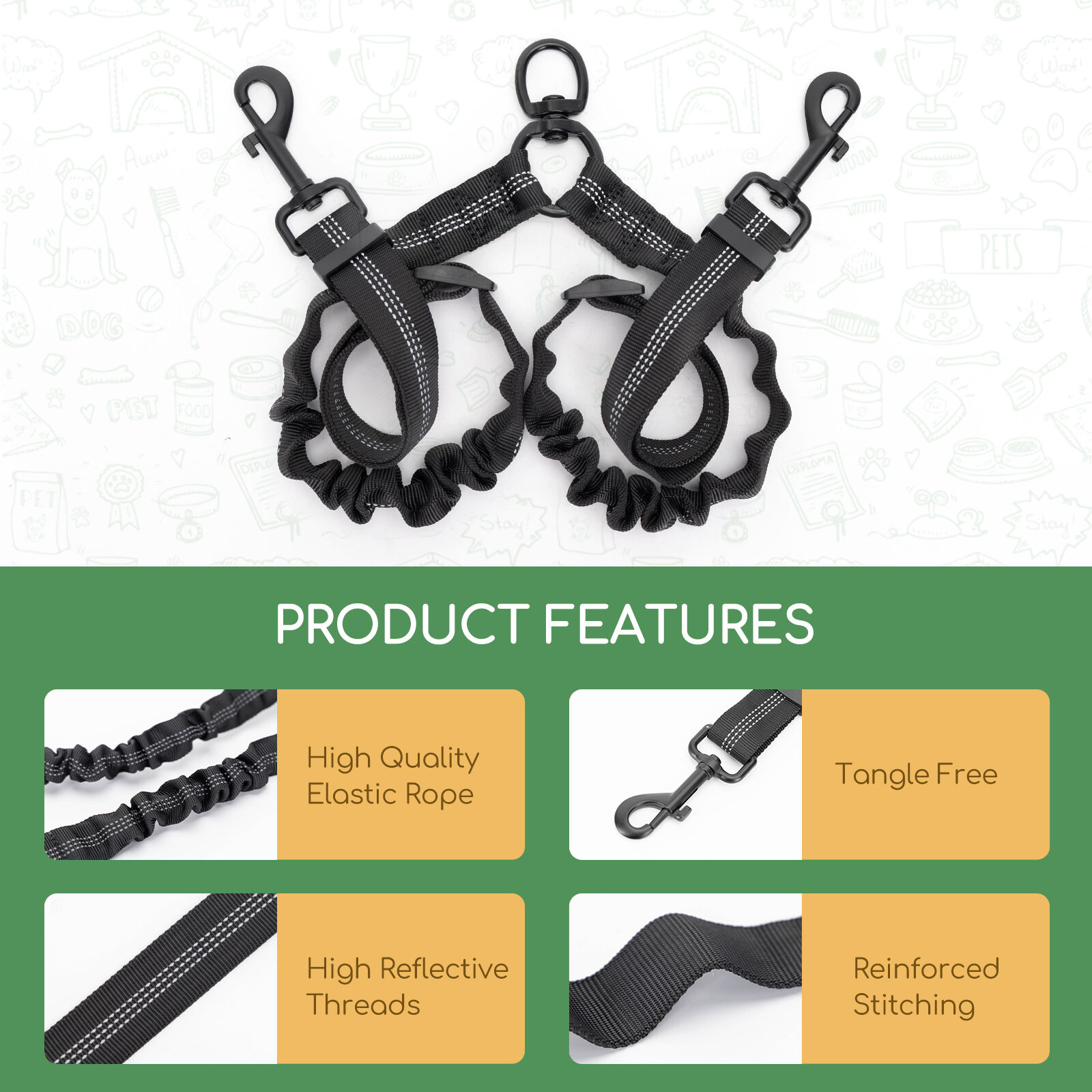 Nobleza Correa Doble para Perros, sin enredos Correa Doble, Rotaci&oacute;n 360&deg; Reflectante Longitud Ajustable Acoplador para Dos Perros, Divisor Fuerte de Doble Correa Para Entrenar y Caminar a 2 Perros, , large Imagen numero 4