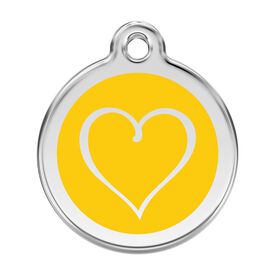Red dingo Placa identificativa Acero Inoxidable Esmalte Tribal Corazón Amarillo para perros