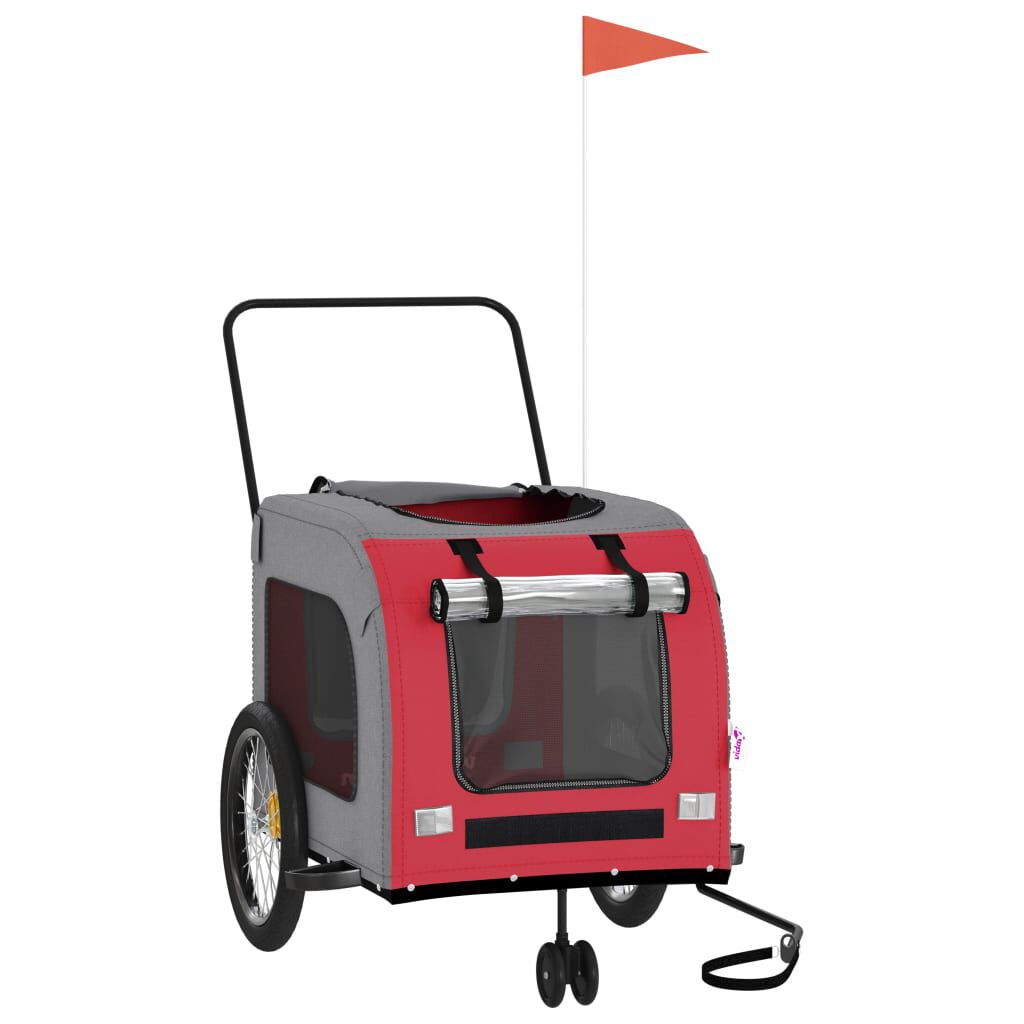 vidaXL Remolque de bicicleta mascotas hierro tela Oxford rojo gris, , large Imagen numero 6