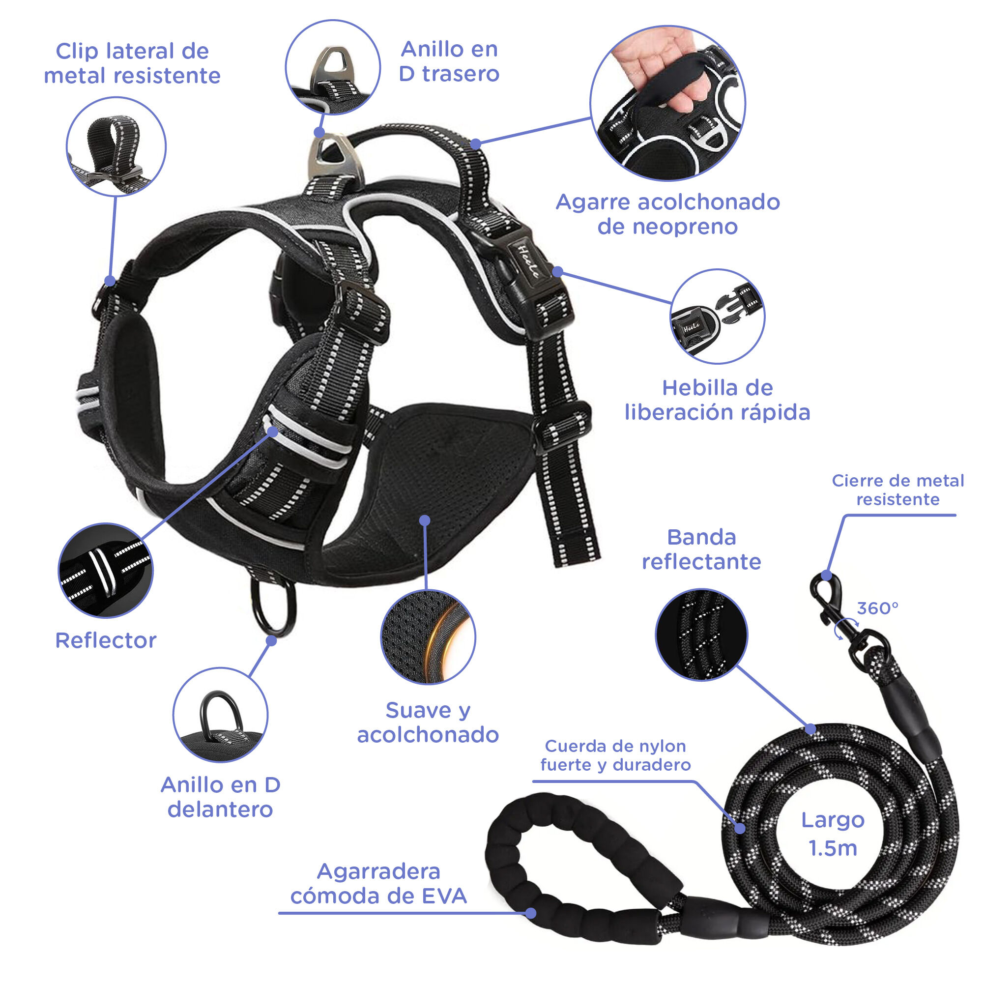 TheKingPet  Arnés con diseño ergonómico + Correa cómoda de EVA para perros thumbnail