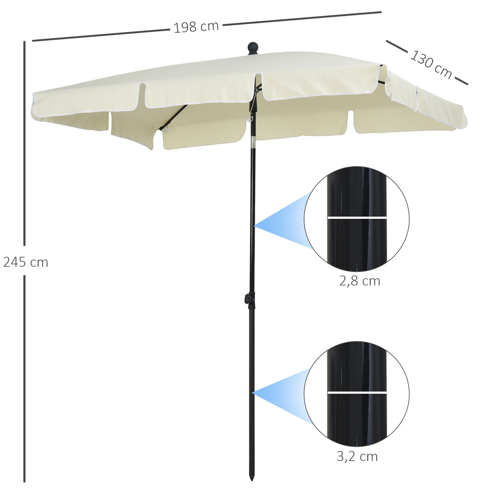 Outsunny Sombrilla de Jard&iacute;n de Aluminio 198x130x245 cm Parasol de Jard&iacute;n Rectangular con Funci&oacute;n de Inclinaci&oacute;n para Terraza Patio Exterior Beige, , large Imagen numero 3
