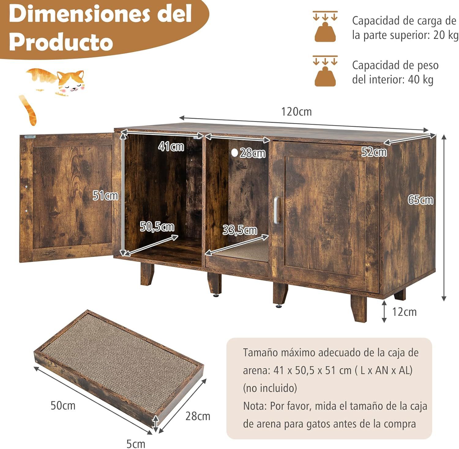 COSTWAY Cajas de Arena para Dos Gatos con Arenero Cubierto y Tablero Rascador en Café para gatos thumbnail