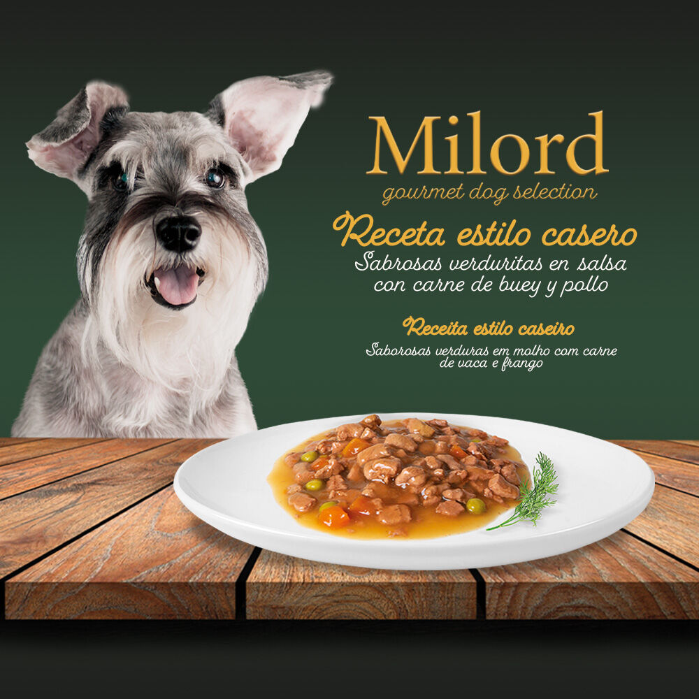 Milord Estilo Casero en Salsa Buey y Pollo Sobres para perros Pack thumbnail
