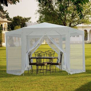 Carpa Hexagonal con mosquitera color Crema