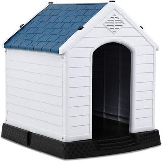 COSTWAY Casa para Perros de Plástico 70x65x71,5 centímetros para Jardín Interior y Exterior Caseta para Perro con Suelo Elevado