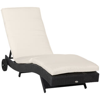 Outsunny Tumbona De Ratán Reclinable Tumbona De Jardín Negro y Crema 